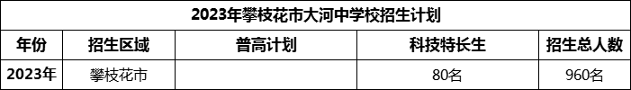 2024年攀枝花市大河中學校招生計劃是多少？