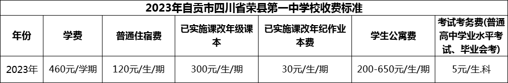 2024年自貢市四川省榮縣第一中學校學費多少錢？