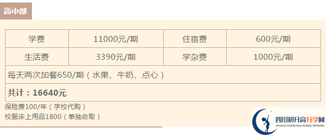 2021年雅安北附實驗學校住宿費用是多少？